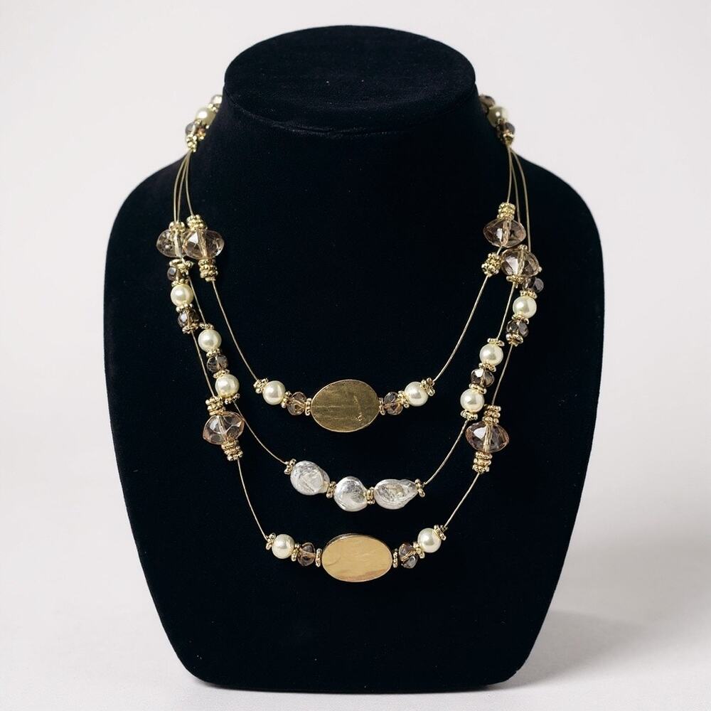 NEW Chico’s Molly Multi-Strand Necklace • Gold Tone Layered Beads • NWT